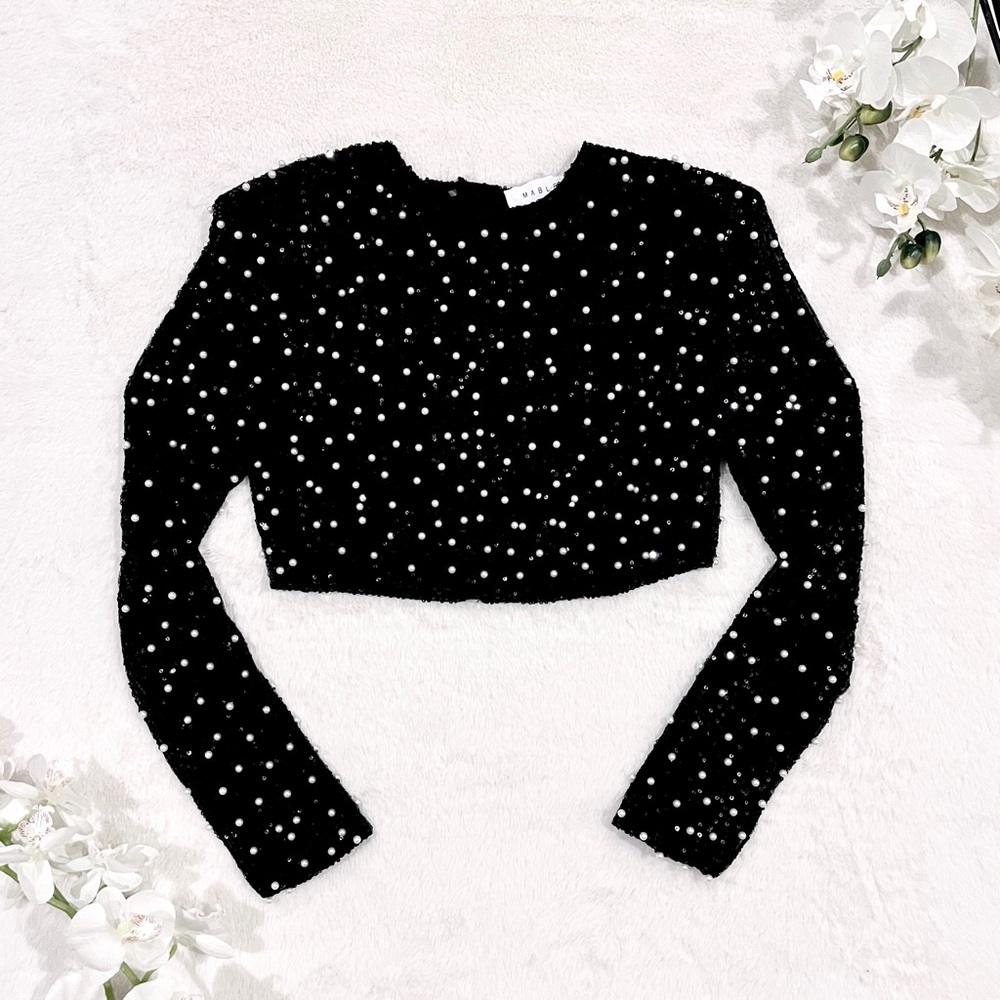 ✨🖤 MABLE Black and White Puff Sleeve Crop Blouse 🖤✨